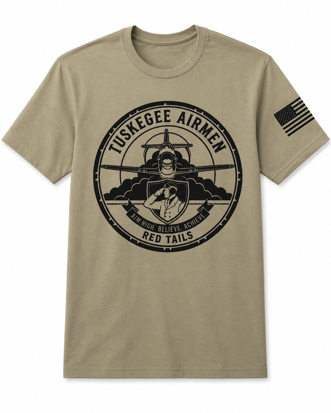 Tuskegee airmen shirt with flag on sleeve